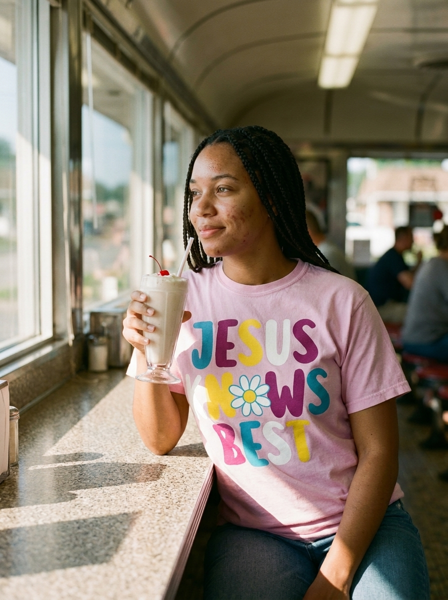 Jesus Knows Best shirt, daisy print on a garment dyed pink Comfort Colors tee