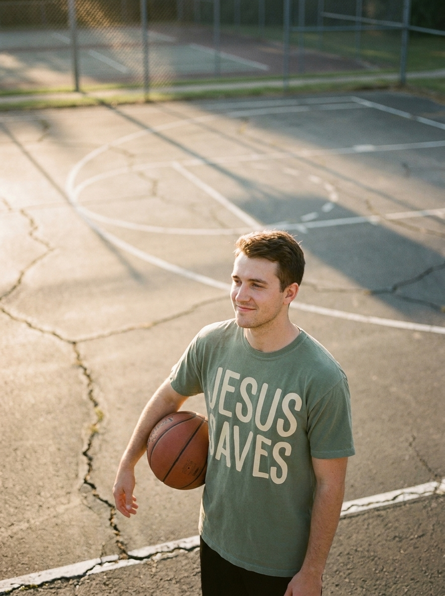 Jesus Saves shirt on a sage green Comfort Colors heavyweight tee