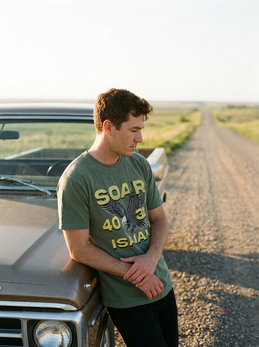 Isaiah 40:31 shirt worn, moss green Comfort Colors heavyweight tee