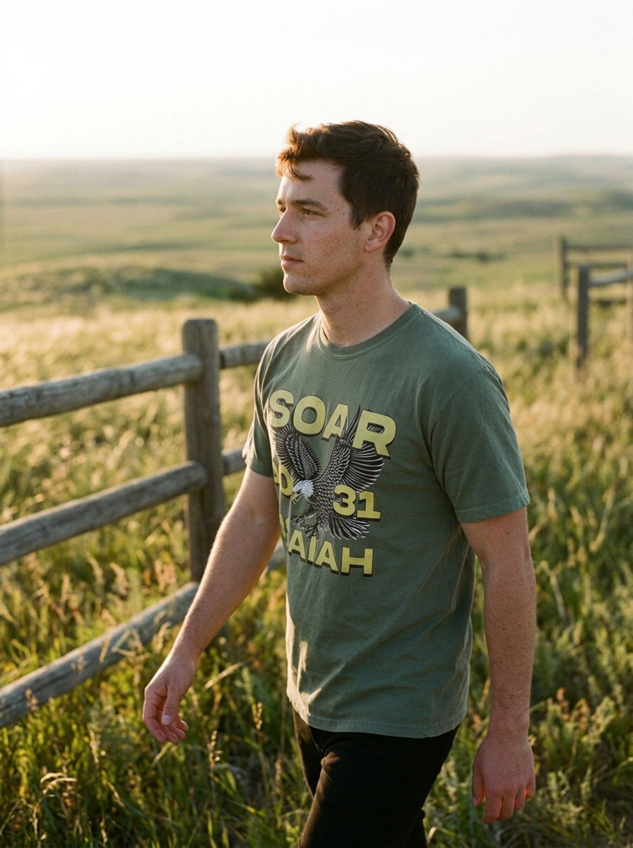 Soar Isaiah 40:31 eagle shirt on garment dyed moss green