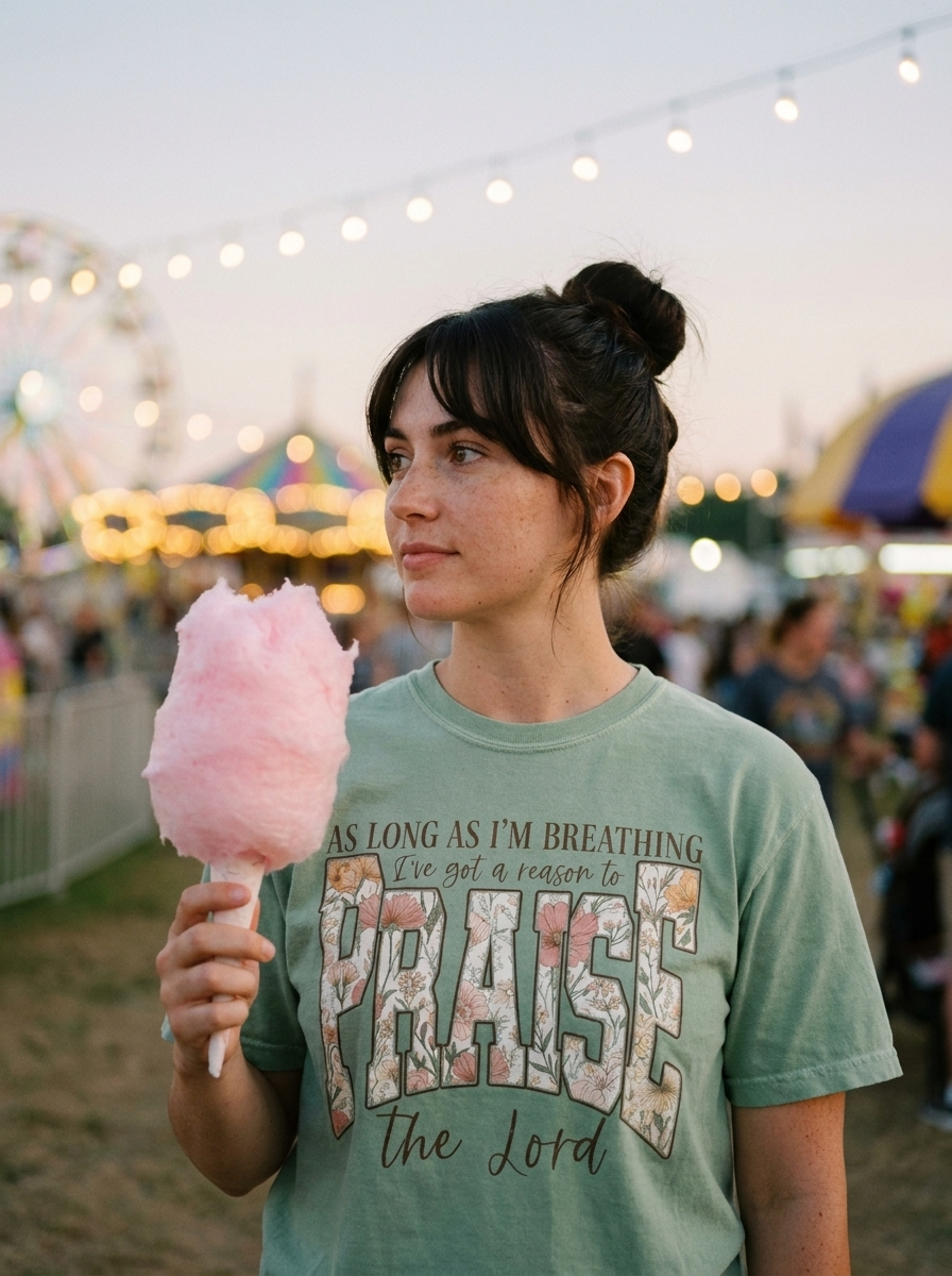 Reason To Praise The Lord Christian tee, floral varsity print on sage green