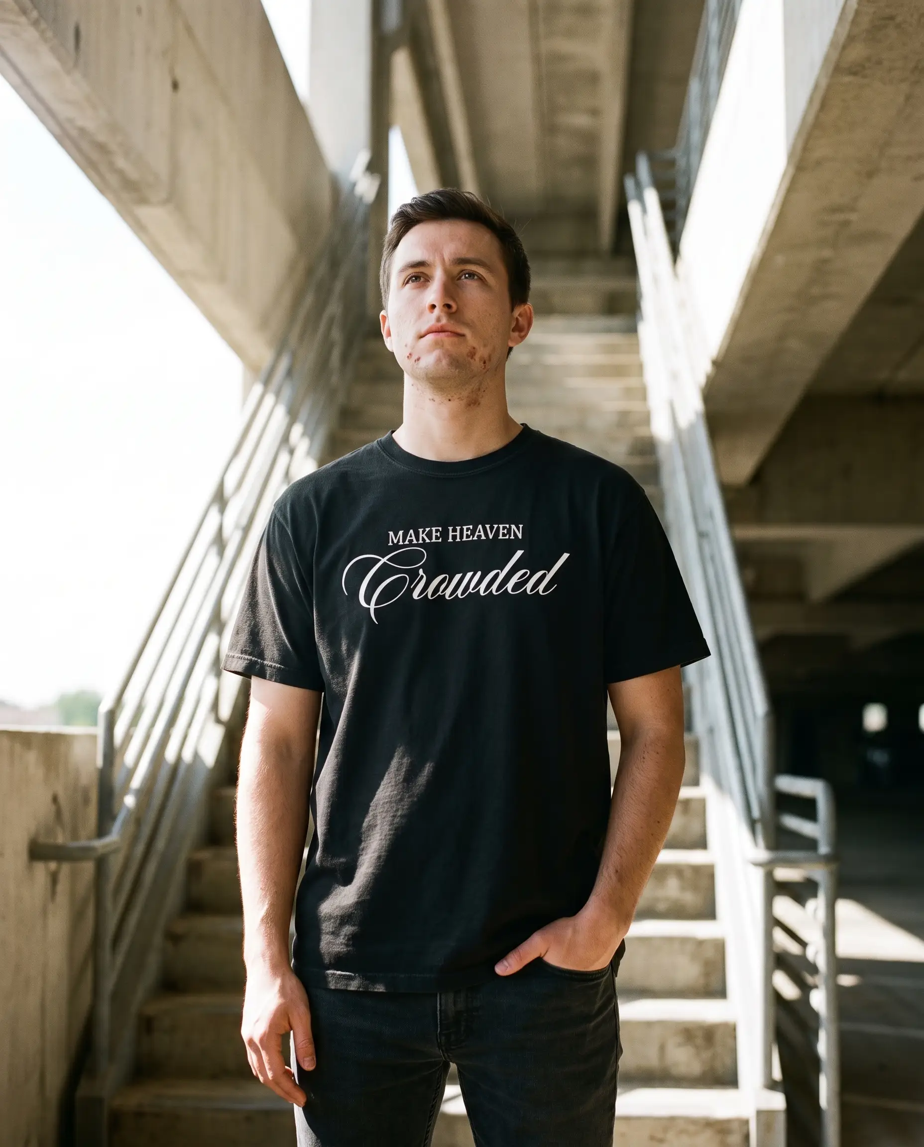 Model wearing the Make Heaven Crowded Shirt, Black
