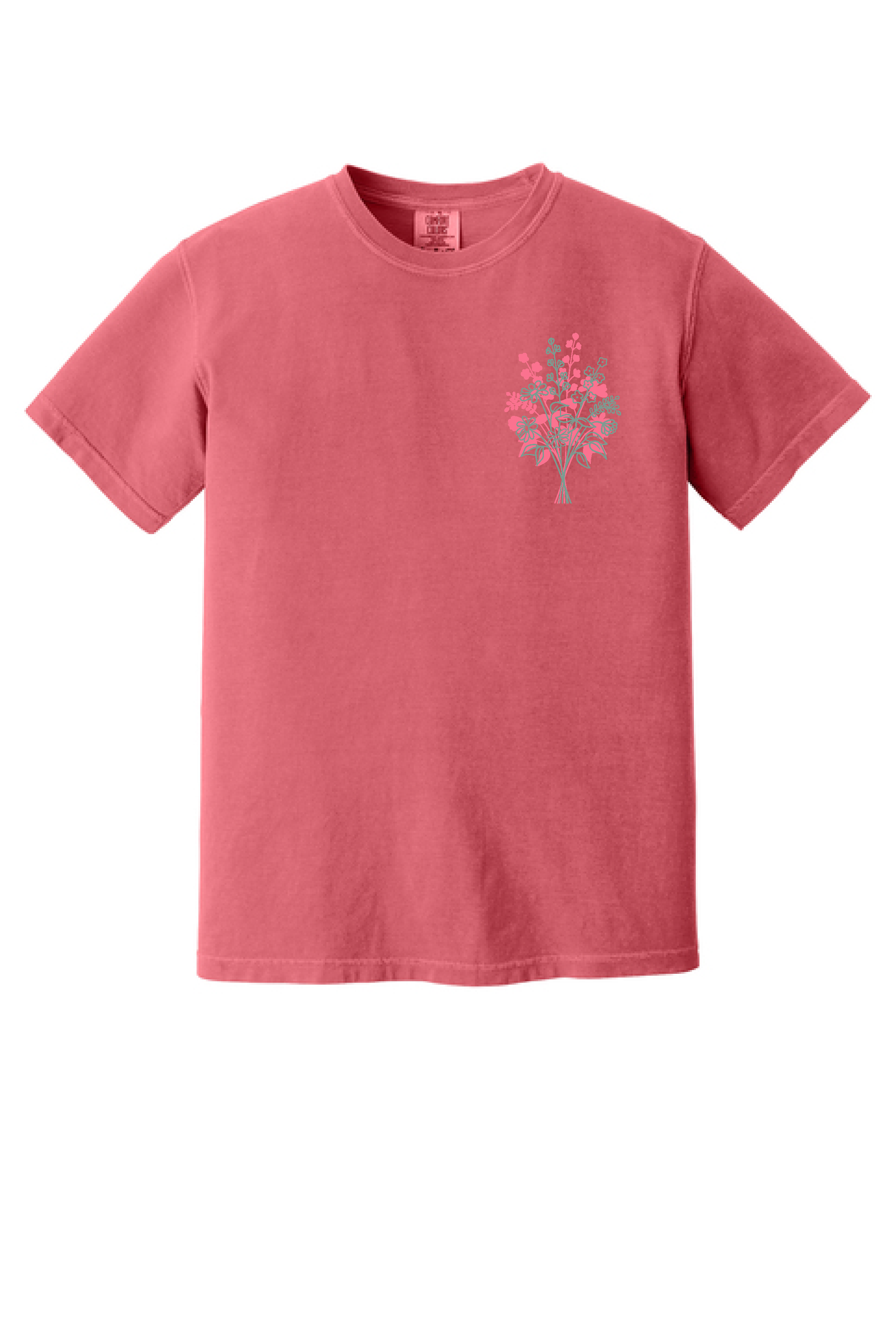 Fruit Of The Spirit shirt with wildflower chest print on watermelon pink
