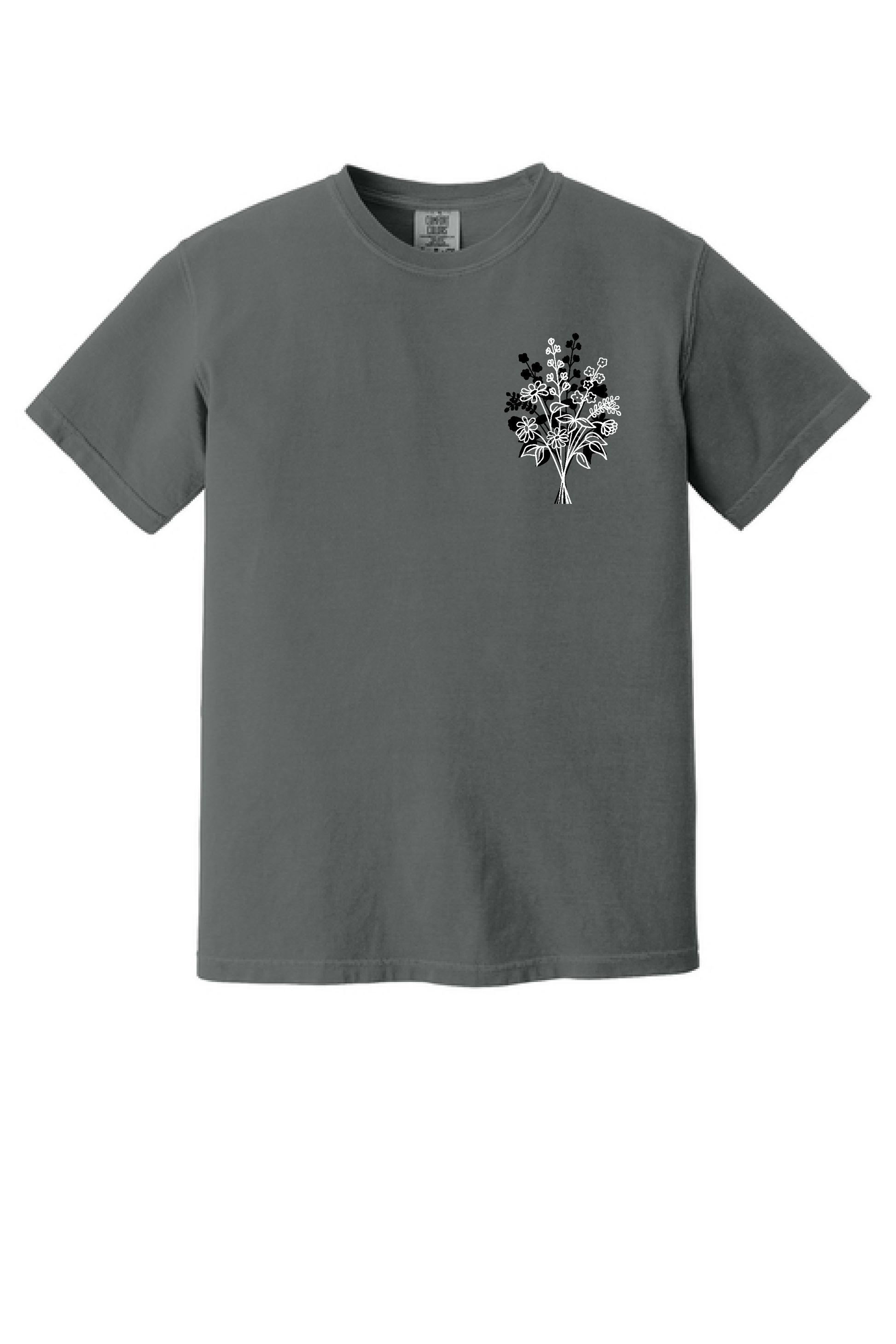 Fruit Of The Spirit shirt with wildflower chest print on charcoal