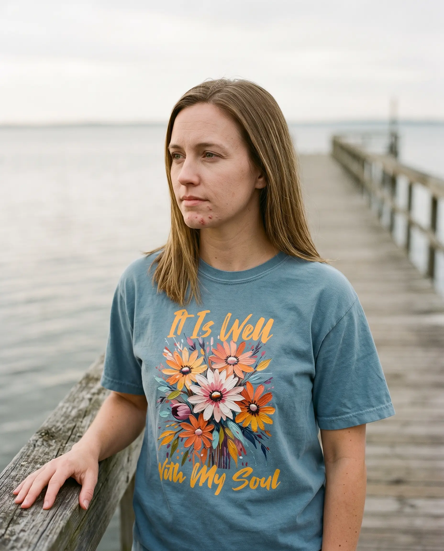 Model wearing the It Is Well With My Soul Shirt