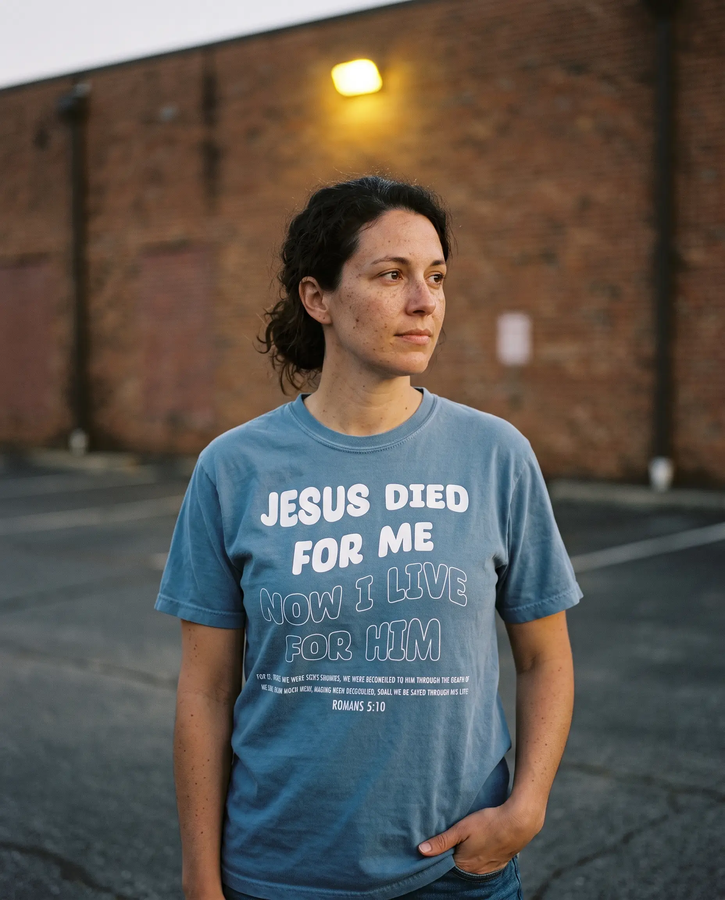 Model wearing the Jesus Died For Me Shirt