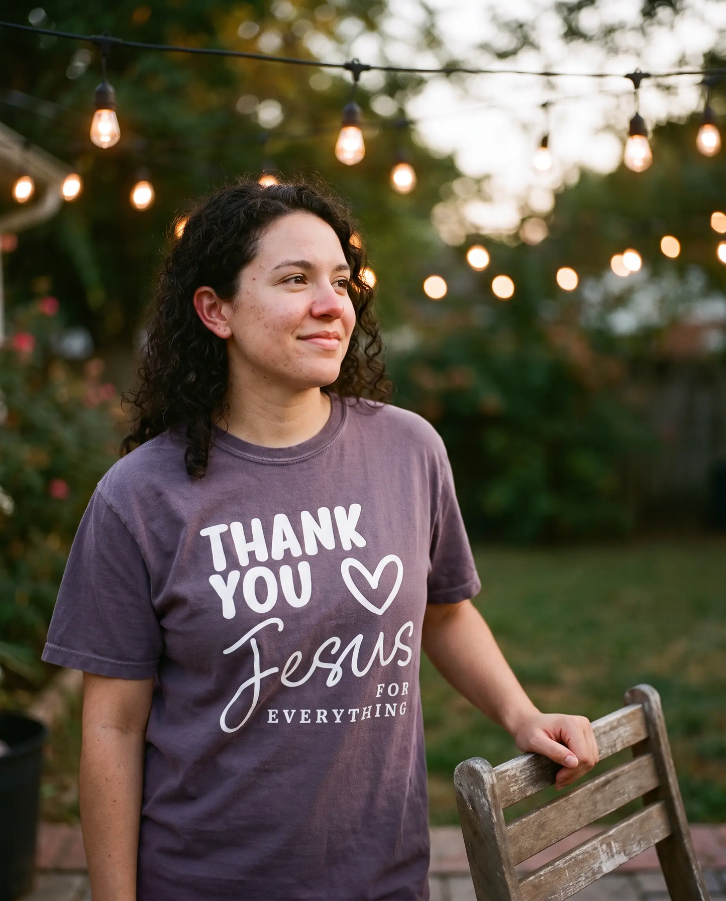 Model wearing the Thank You Jesus Shirt