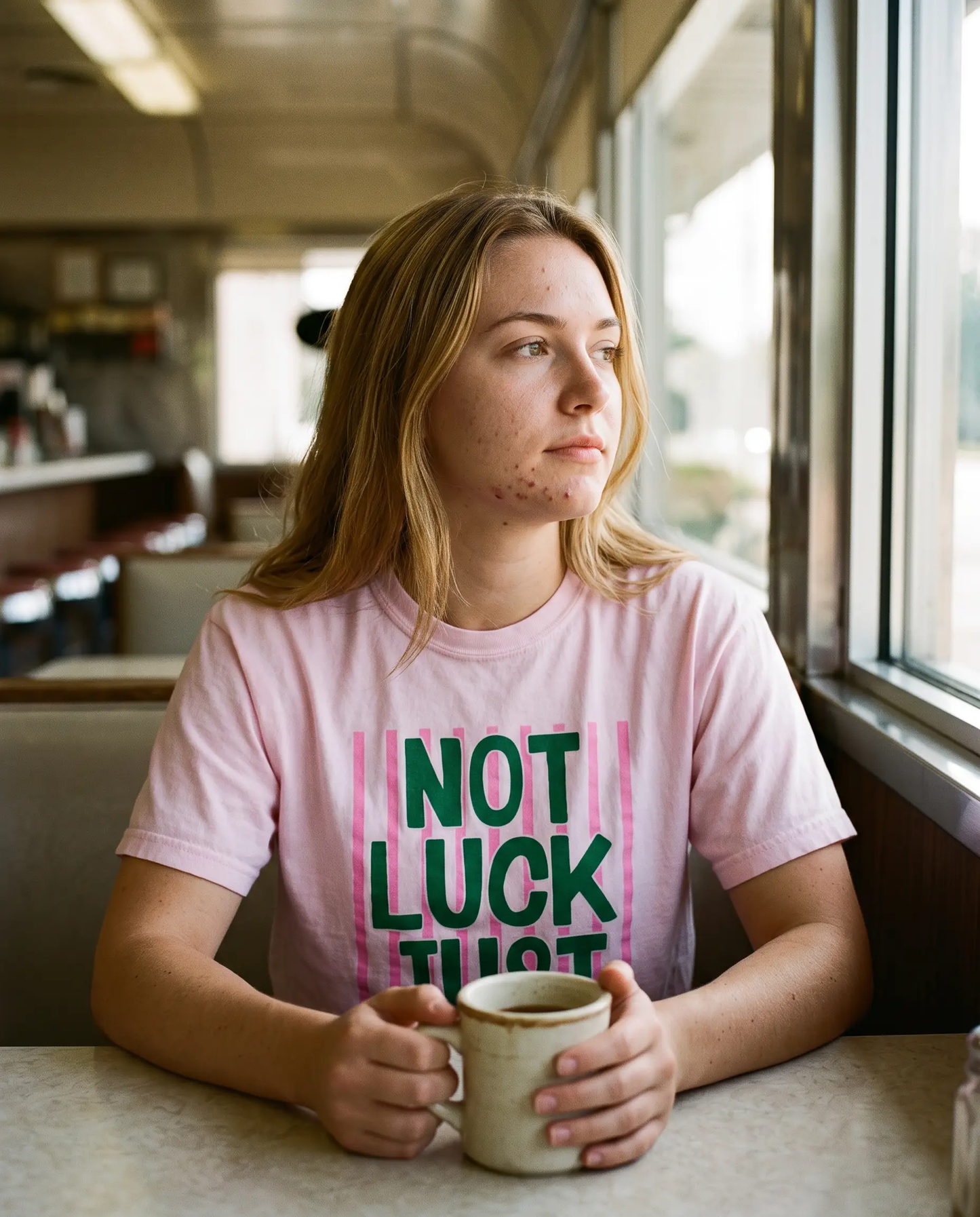 Model wearing the Not Luck Just God Shirt