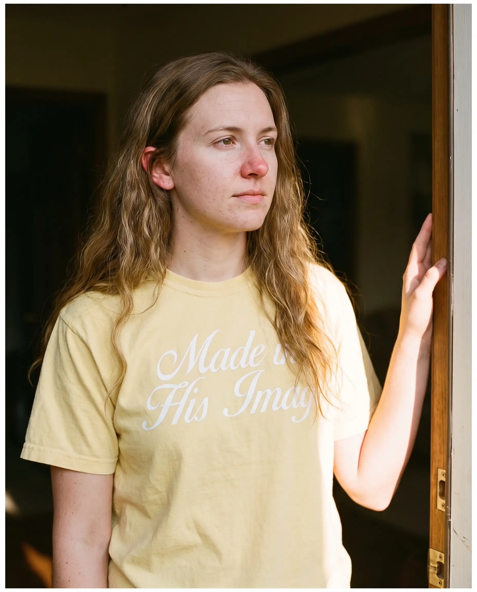 Model wearing the Made In His Image Shirt