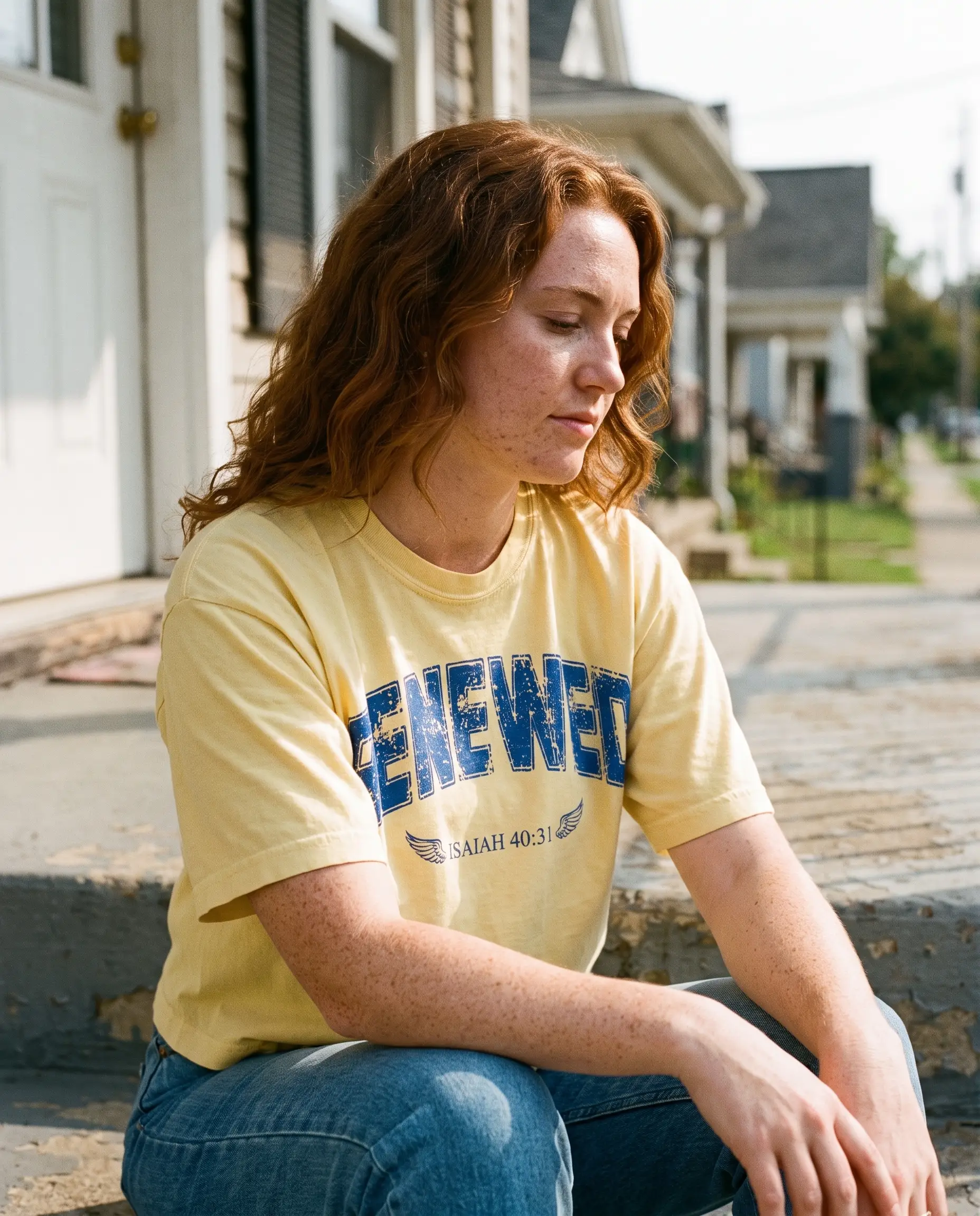 Model wearing the Renewed Shirt, Butter