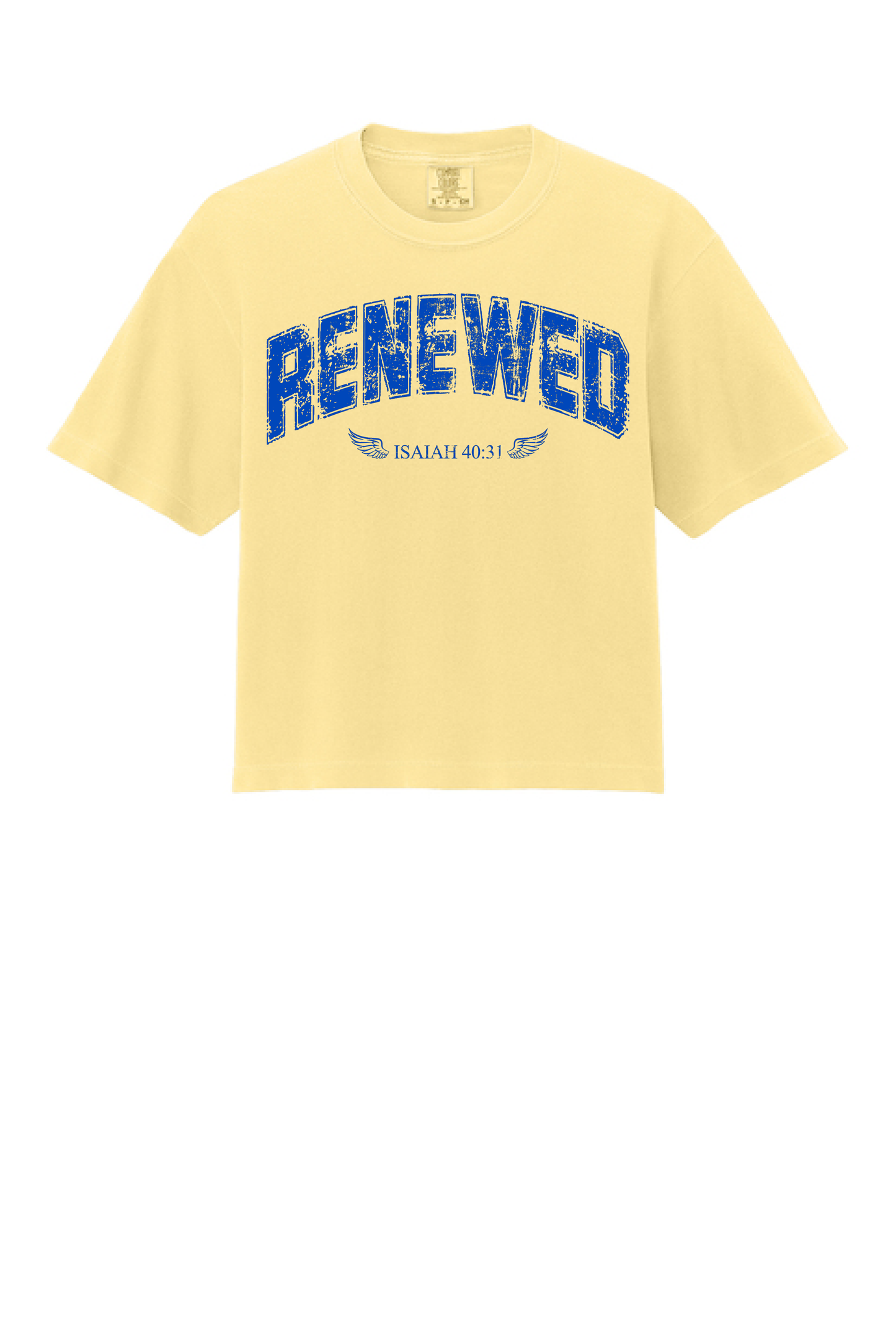 Renewed shirt on butter yellow, Isaiah 40:31 Christian tee