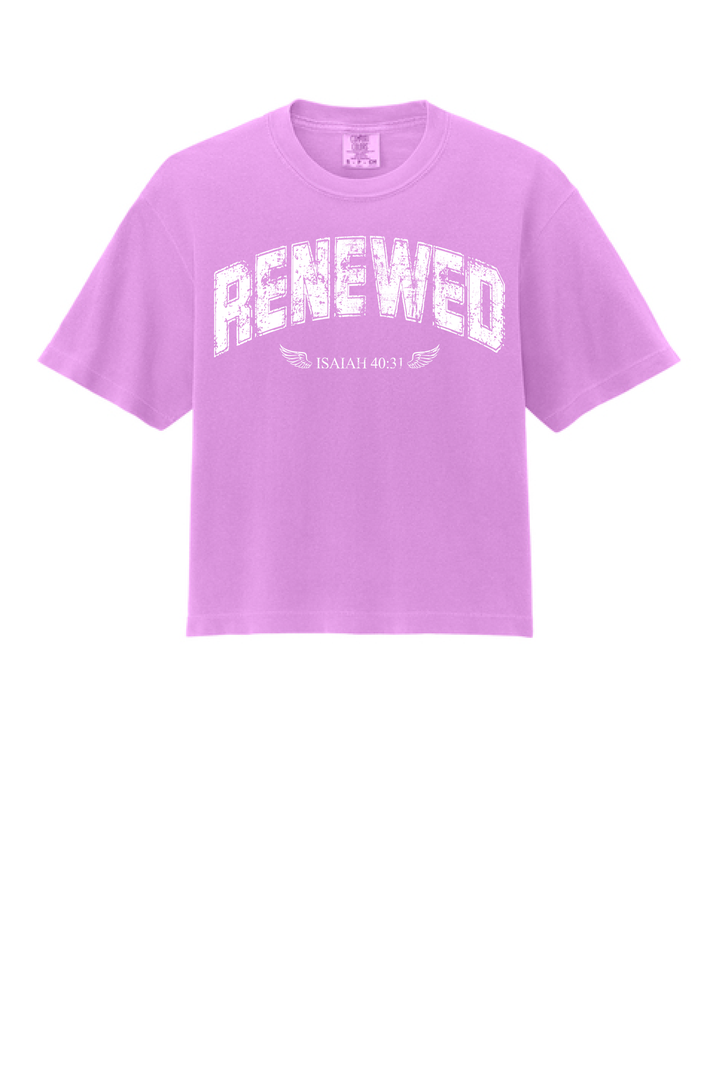 Renewed shirt on neon violet, Isaiah 40:31 Christian tee