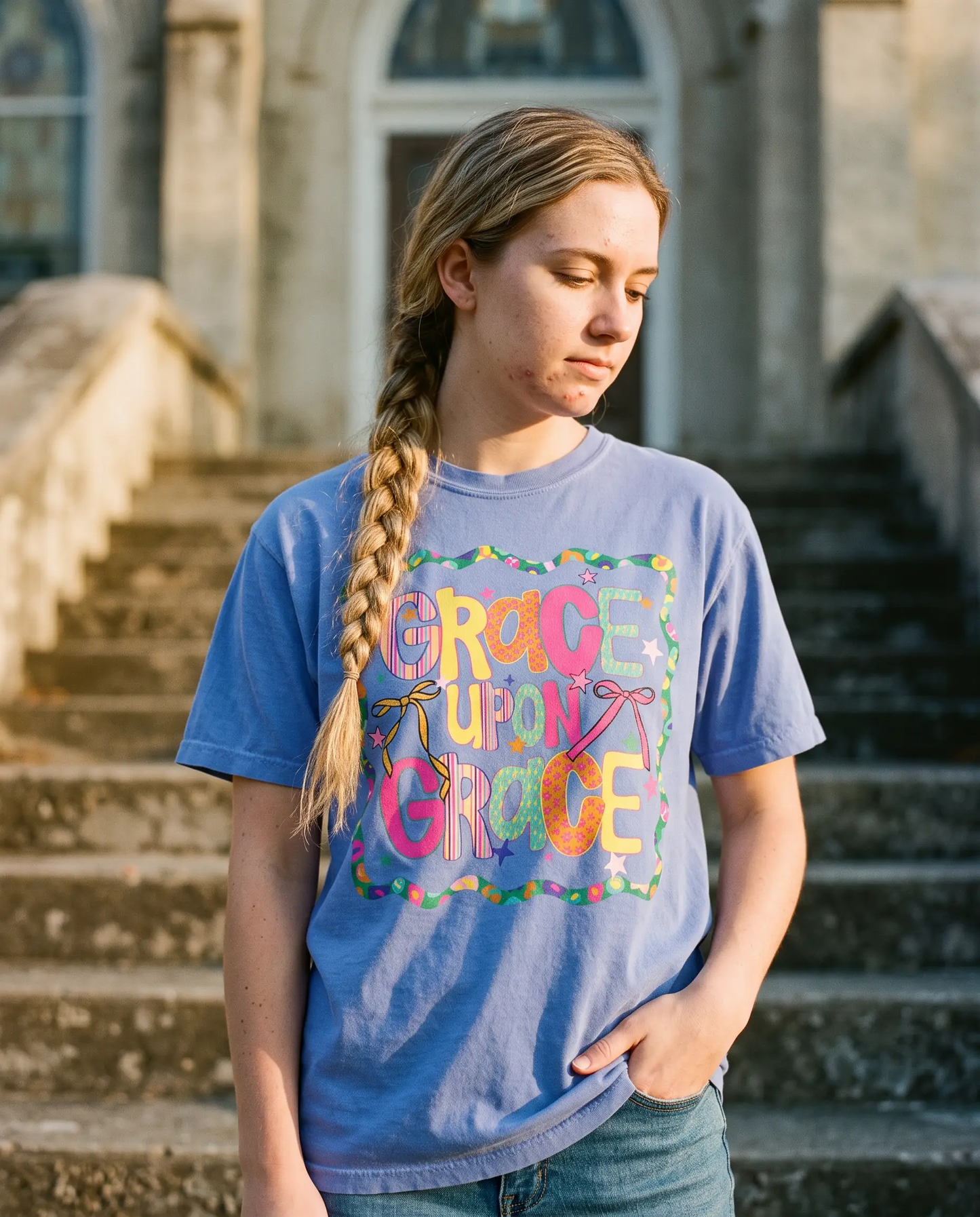 Model wearing the Grace Upon Grace Shirt