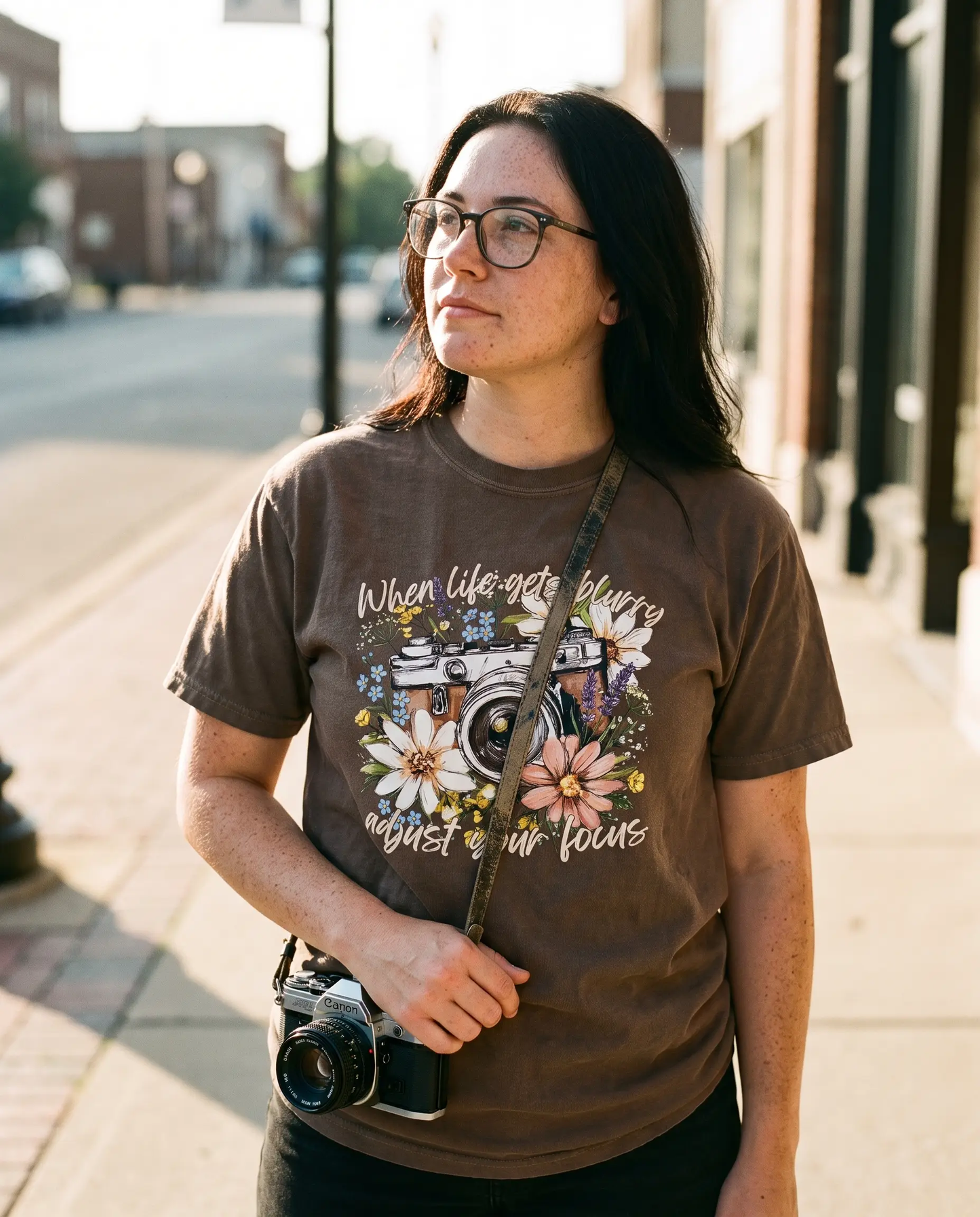 Model wearing the Adjust Your Focus Shirt
