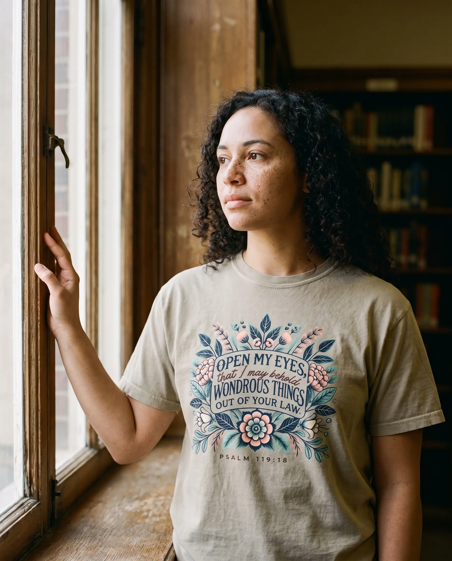 Model wearing the Open My Eyes Shirt