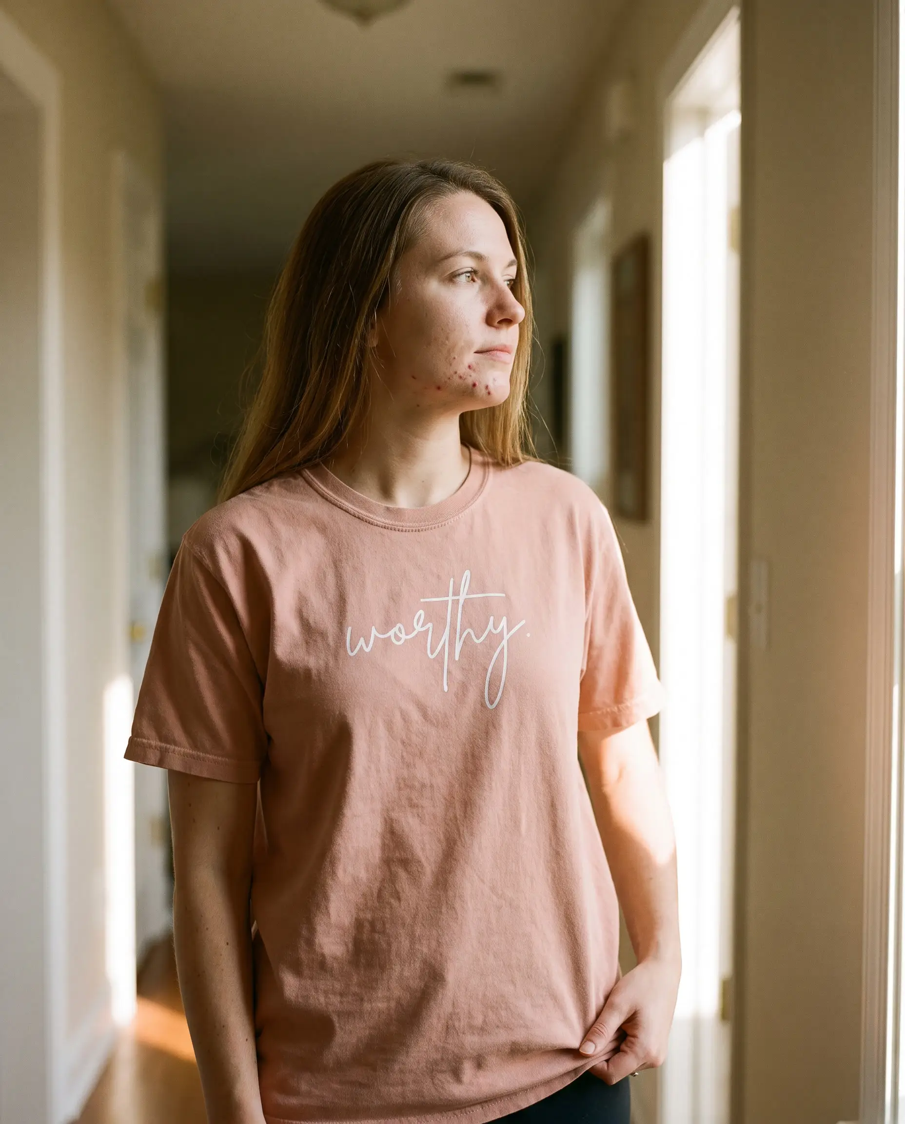 Model wearing the Worthy Shirt