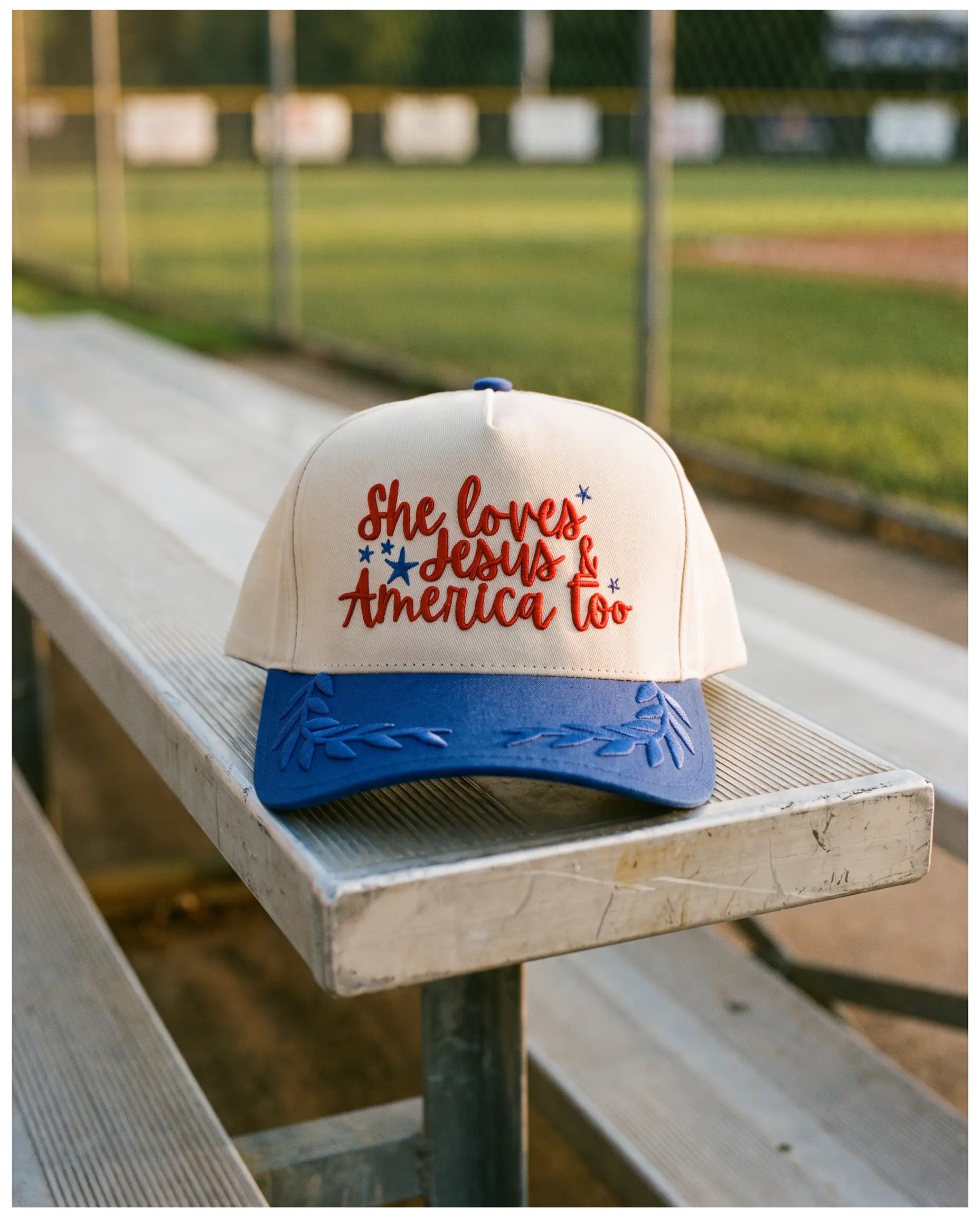 She Loves Jesus and America Too Hat, Royal Blue product shot